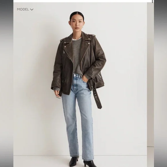 Madewell Distressed Leather Oversized Motorcycle Jacket - Picture 3 of 6